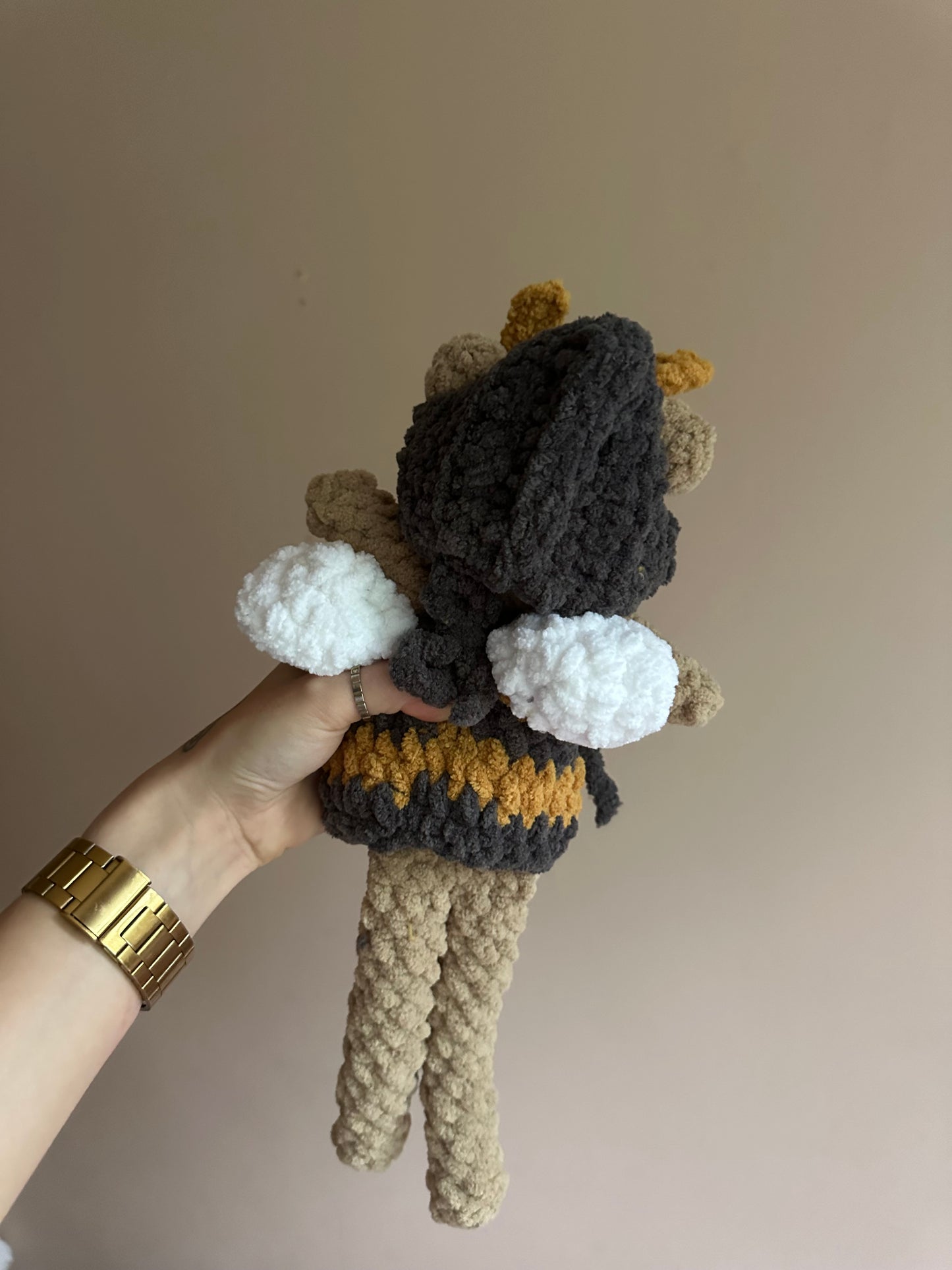 Crochet bear in bee outfit