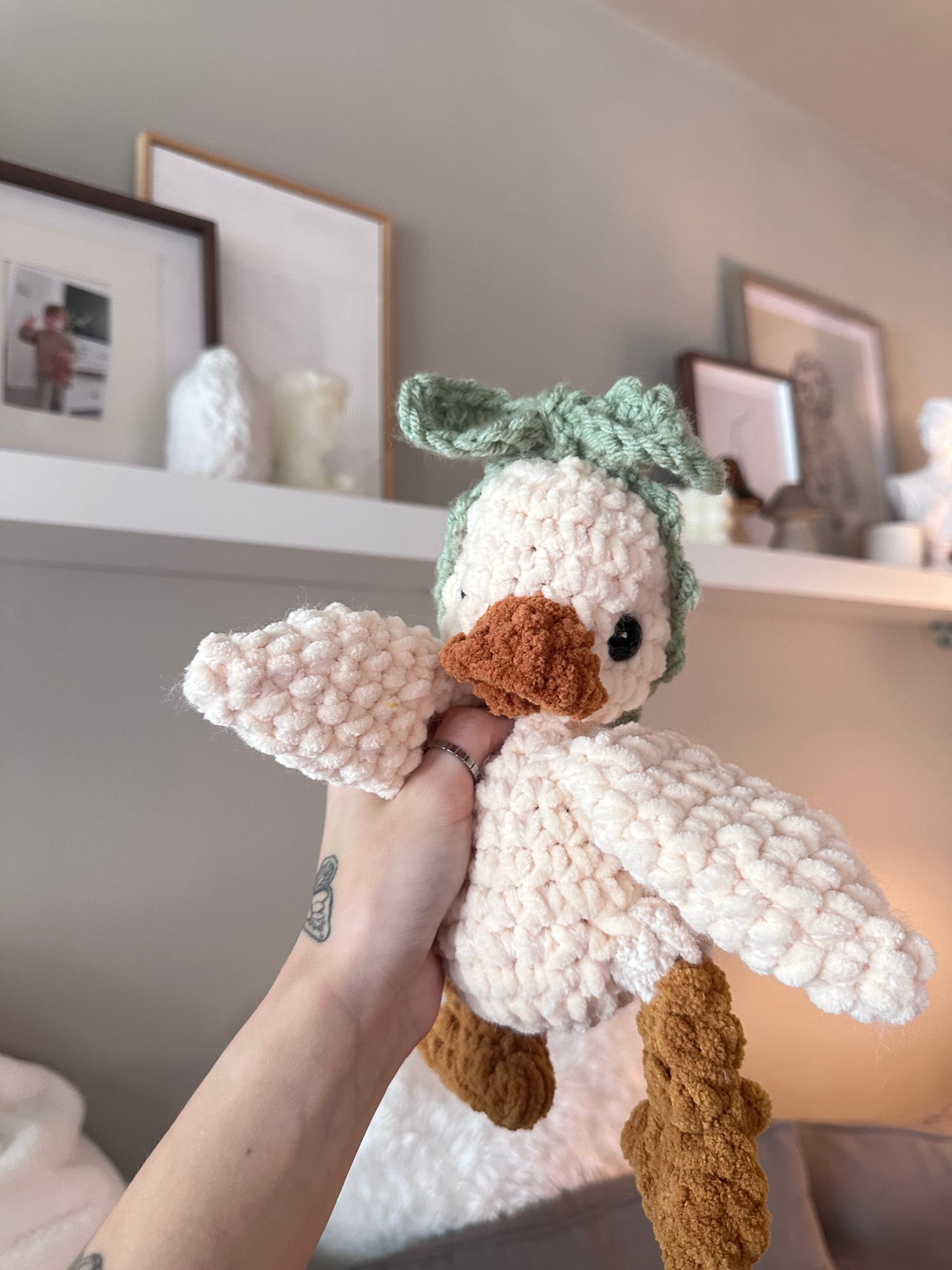 Fuzzy crochet duck with headband