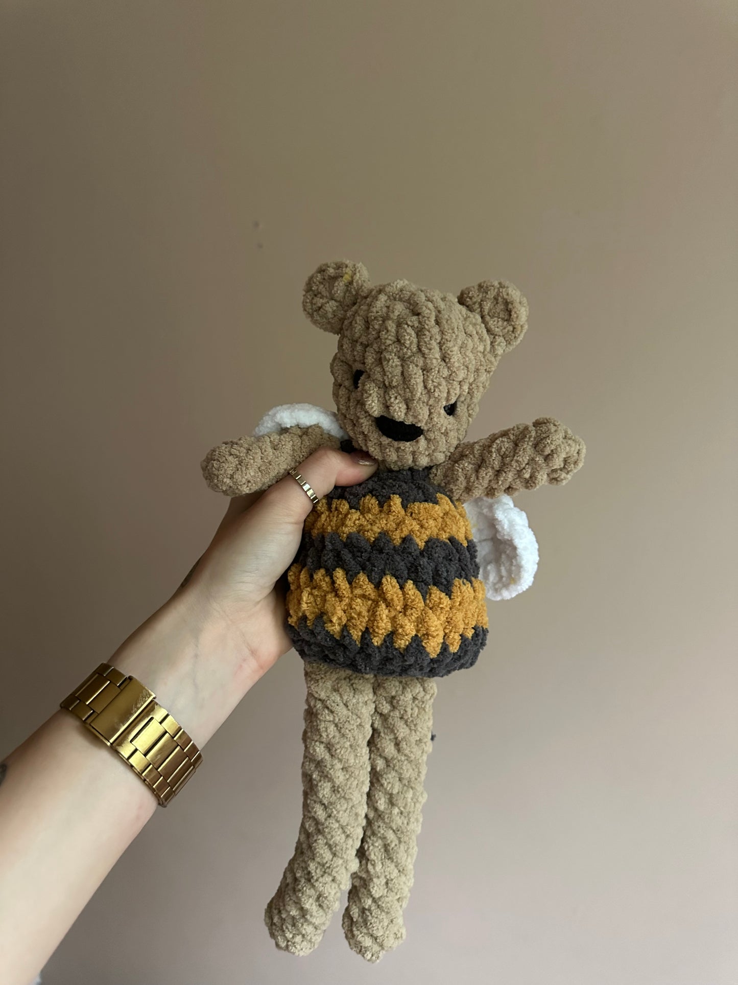 Crochet bear in bee outfit